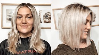 HOW TO CUT YOUR OWN HAIR INTO A BLUNT ANGLED BOB [upl. by Millisent]