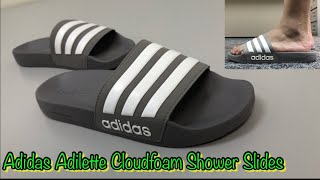 Adidas Adilette Cloudfoam Shower Slides  on feet amp closeup look  Azo Edition [upl. by Hubbard492]