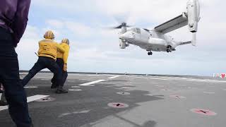 MV22B Osprey Lands Aboard USNS Mercy for the First Time [upl. by Anitap]