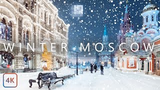 【4K】Snowfall in Moscow Russia  Walking in Moscow in the Winter Snow in 4K [upl. by Santa]