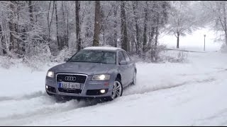 Audi A8 Quattro 42 V8 vs BMW X5 Snow Ice Uphill Test [upl. by Ilera]