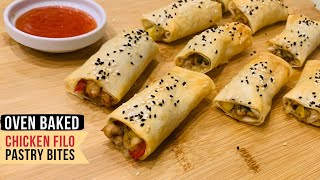 Chicken Filo Pastry Rolls  Oven Baked Recipe  Quick amp Easy Appetiser [upl. by Mckinney]