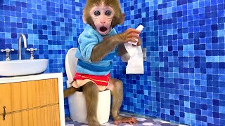 Monkey Baby Bon Bon in the Room Cleaning Challengeand goes to the toilet [upl. by Dylane]