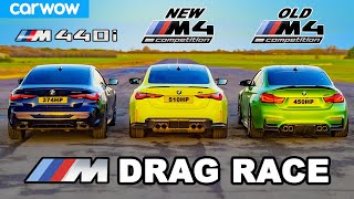 New BMW M4 v Old M4 v M440i  DRAG RACE [upl. by Gnen]