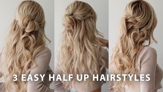 3 EASY HALF UP HAIRSTYLES 🌸 Perfect for Weddings Bridal Prom amp Work [upl. by Woolcott]