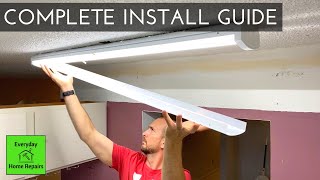 How To Install A New LED Kitchen Ceiling Light  4 Foot Flush Mount [upl. by Ytte294]