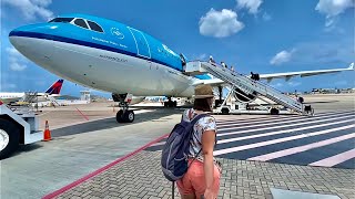 🇸🇽 Sint Maarten SXM to Amsterdam Schiphol AMS 🇳🇱 KLM Airbus A330 via Curaçao FULL FLIGHT REPORT [upl. by Dirgni]